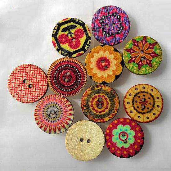100x Mixed Vintage Colorful Flowers Wood Buttons Scrapbooking Sewing Craft 20mm