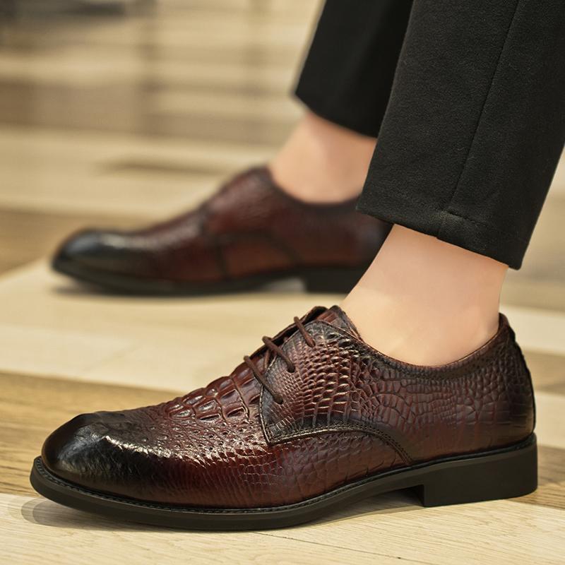 Men's Classic Business Dress Oxford Casual Shoes Brand Alligator Pattern Casual Comfort Fashion Derby Shoes Luxury Leather Shoe