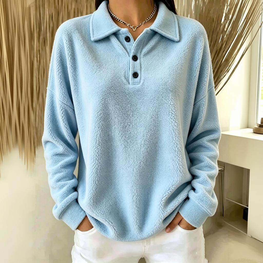 Women's Button Down Collar Pullover Sweatshirt for Casual Everyday Wear