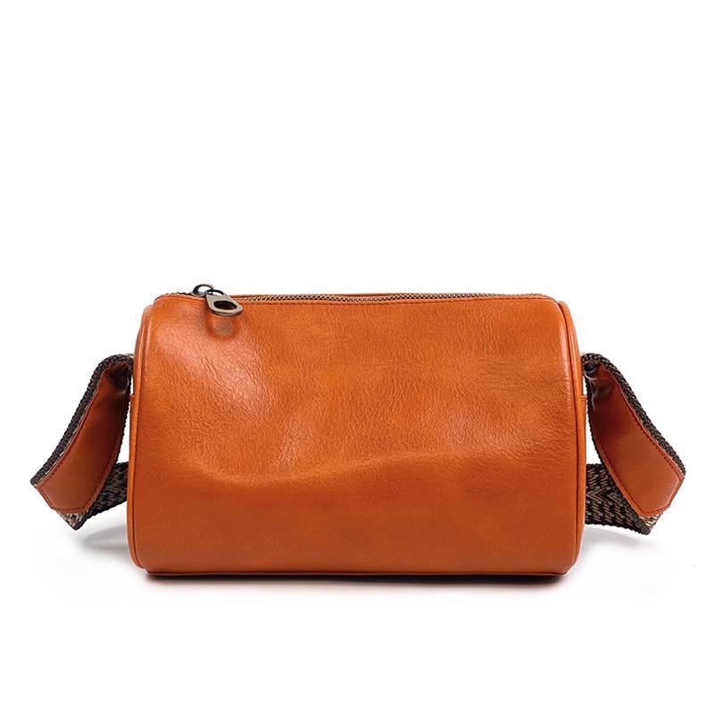 Genuine Leather Women's Bag Top Layer Cowhide Crossbody Bag Retro Vegetable Tanned Cowhide New Boston Bag Casual Pillow Bag