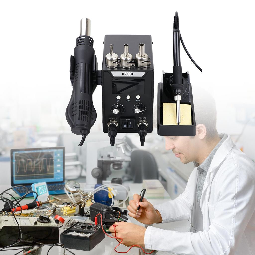 Hot Air Rework Station Soldering Station Digital Double Display Temperature Control 100°C to 450°C for Electronics