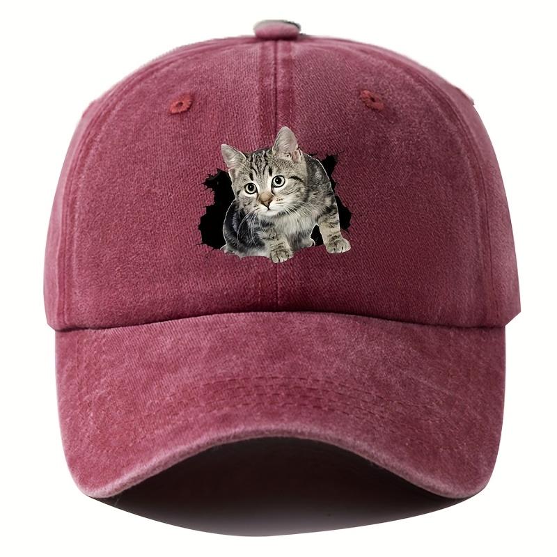 Cute and silly cat printed baseball cap for men and women, versatile for casual wear, daily outdoor hiking