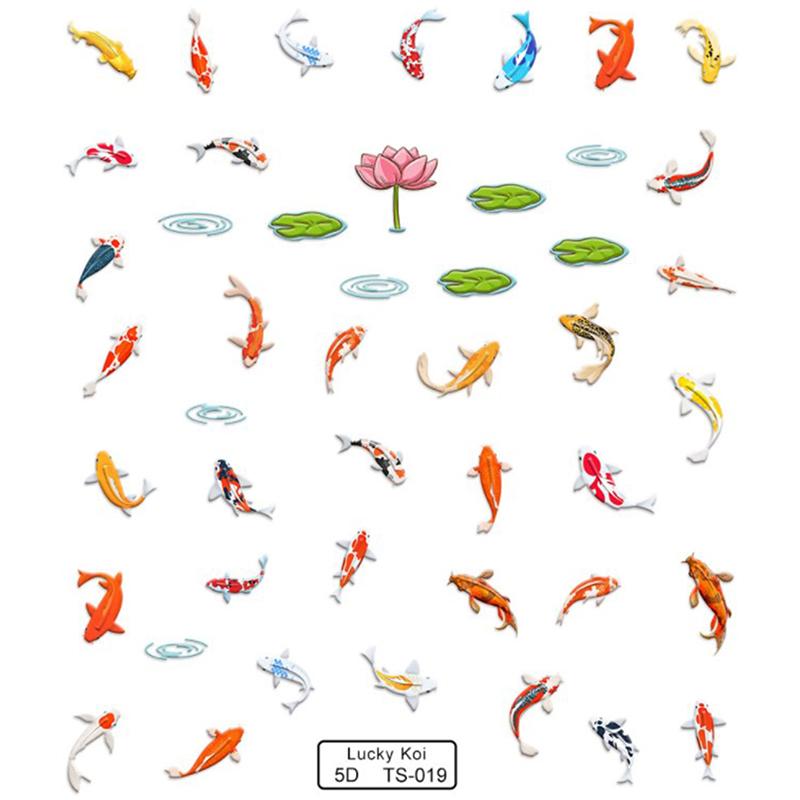 5D Embossed Colorful Lotus Leaf Small Fish Soft Relief Nail Art Stickers Diy