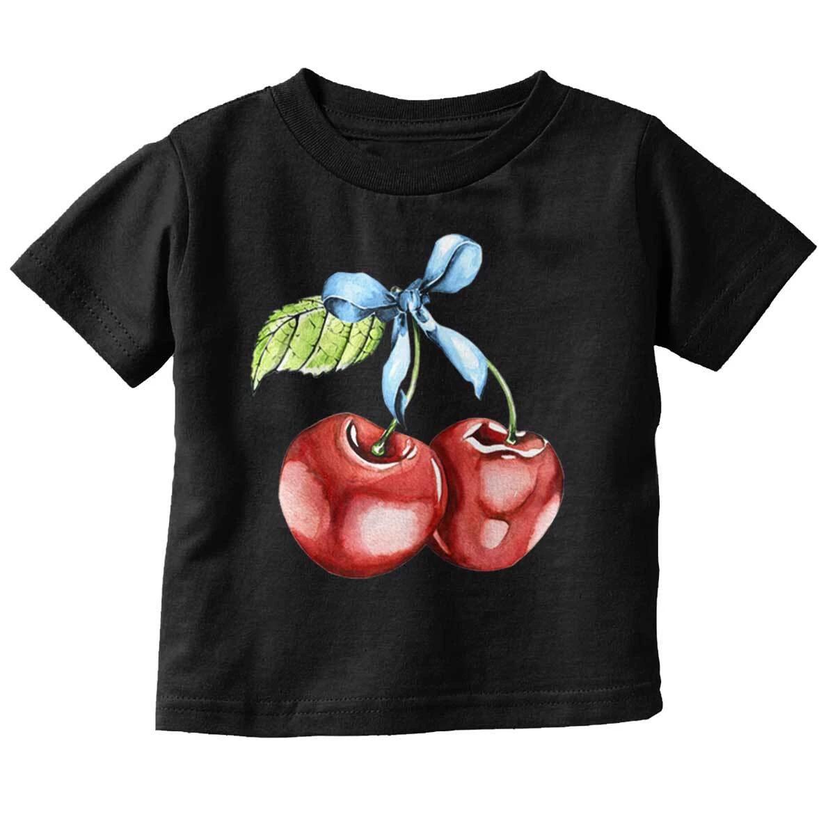 Cute Retro Watercolor Cherries With Stem Bow Toddler Boy Girl Youth T Shirt Tee XXXXL