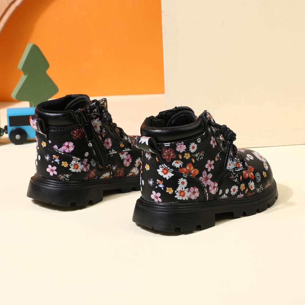 Autumn Baby Boots For Girls Leather Flower Ankle Boots Rubber Sole Zip Side Toddler Kids Boots 15-25