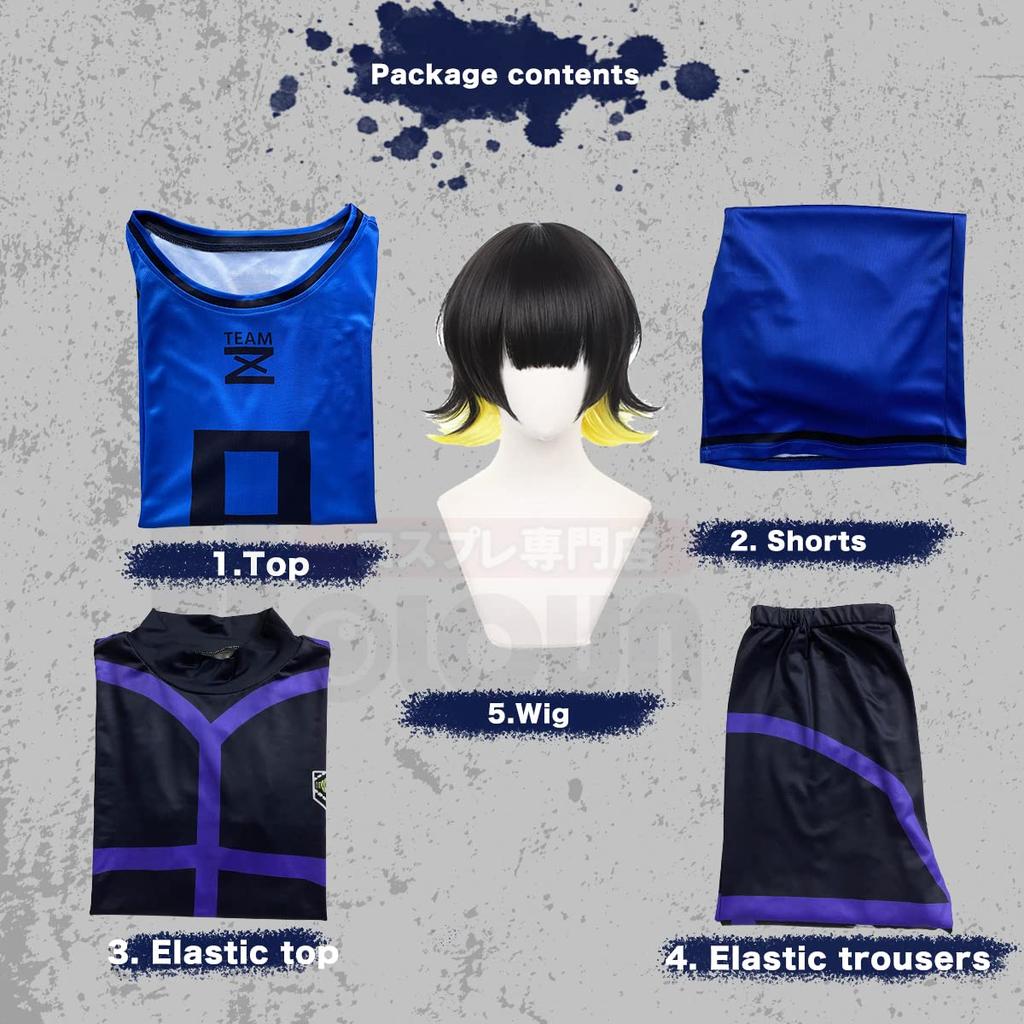 HOLOUN Blue Lock Horaku Mawari 8 Practice Uniform with Cosplay Halloween Holiday XL Size & No. Wig, Blue, Costume, Event, Anime, Costume, Gift,