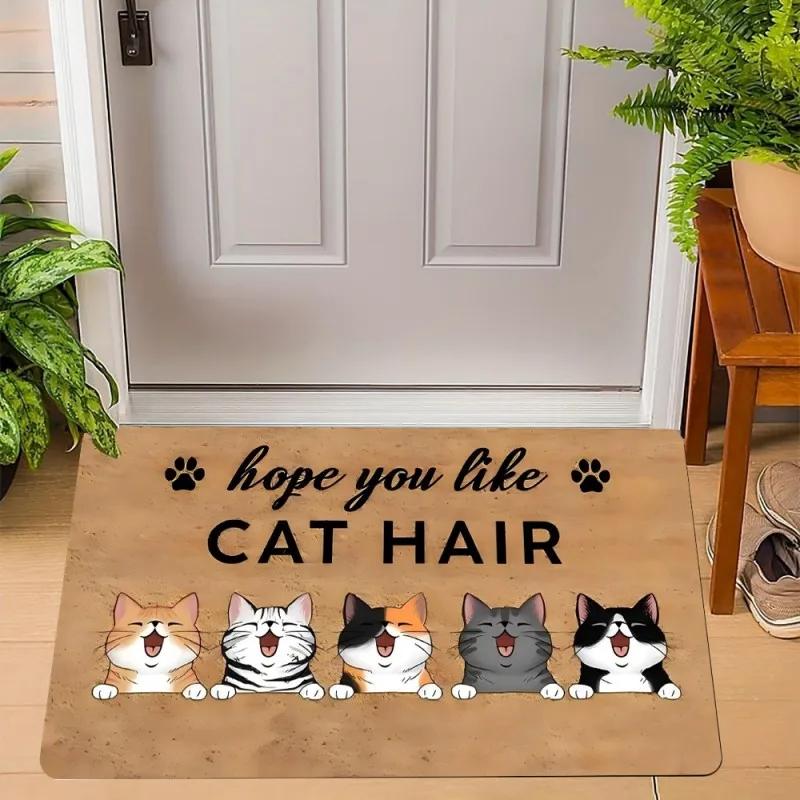 Cute Cats Print Welcome Doormat Non-Slip Machine Washable Carpet for Living Room Bedroom Bathroom Kitchen and Laundry Rug