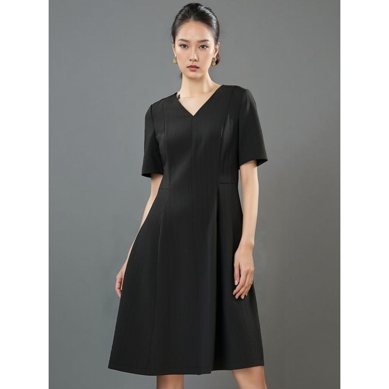 European Station V-neck A- Line Pocket Silm Fat Girl Short Sleeve