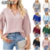 Women's Fashion Casual Solid Color Print Short Sleeve V Neck Blouses & Shirts