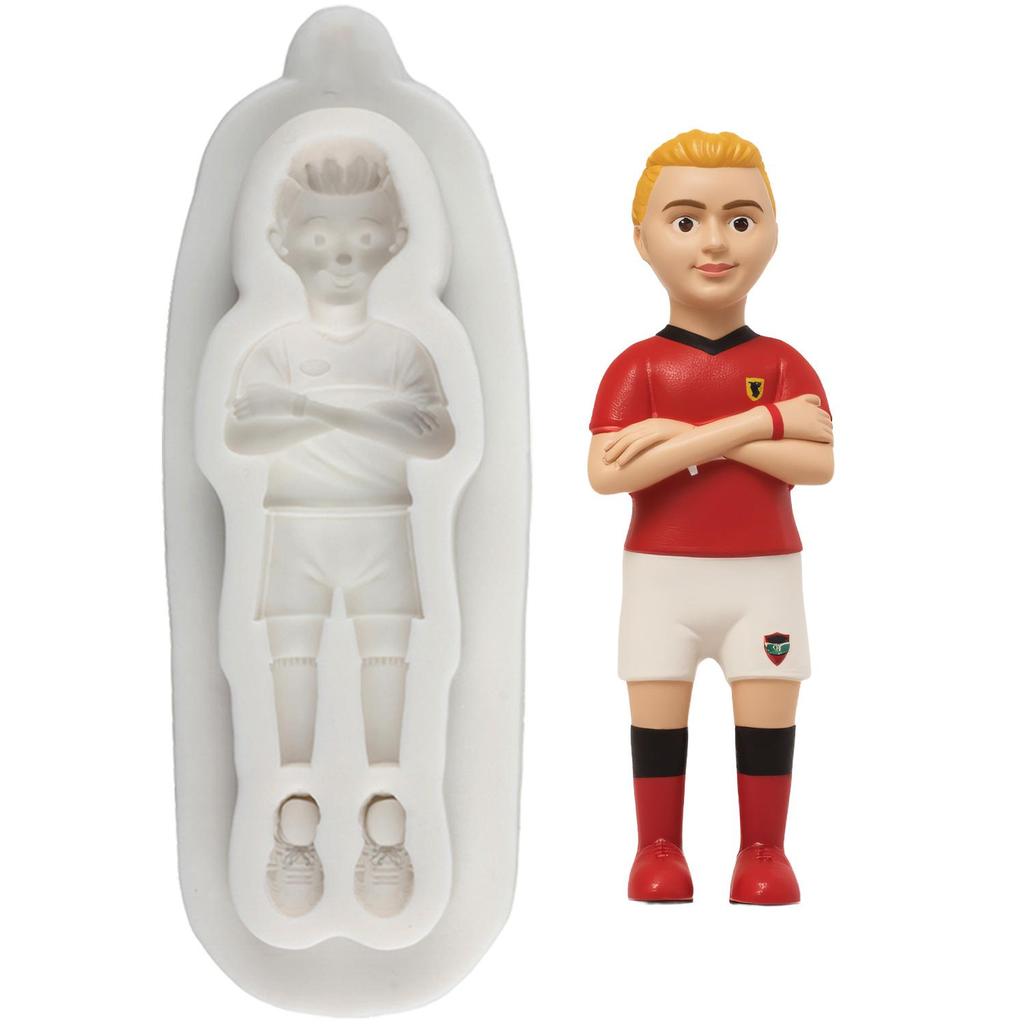 Moldes de Silicone Jogador de Futebol Jogador de Futebol Chuteiras Molde de Fondant Ferramentas para Decoração de Bolo Topper de Cupcake Doce Chocolate Molde de Pasta de Goma