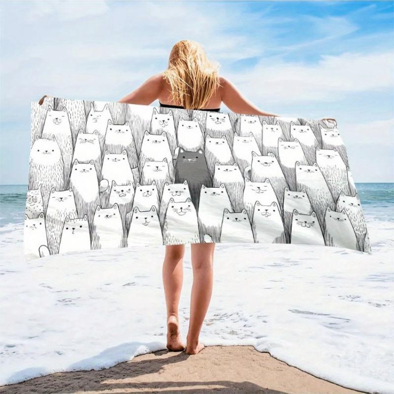 

1pc Cute Kitten Microfiber Beach Towel Suitable for Adults Oversized Quick-Dry Absorbent Pool Towel with Kitten Paw Print Tabby W30*H60(CM)