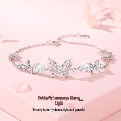 Tichia Starlight S925 Sterling Silver Pink Butterfly Bracelet for Women