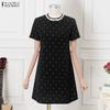 ZANZEA Women Short Puff Sleeve Polka Dot Slim Waist Casual A-line Dress