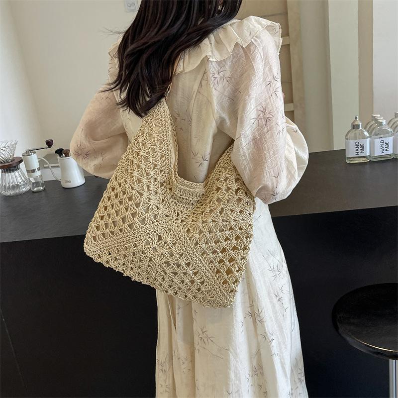 Borsa Tote di Paglia da Donna Grande Capacità Vintage Vacanza Borsa a Spalla Tutto Borsa a Mano Casual Designer Vuota Estiva Borsa da Spiaggia