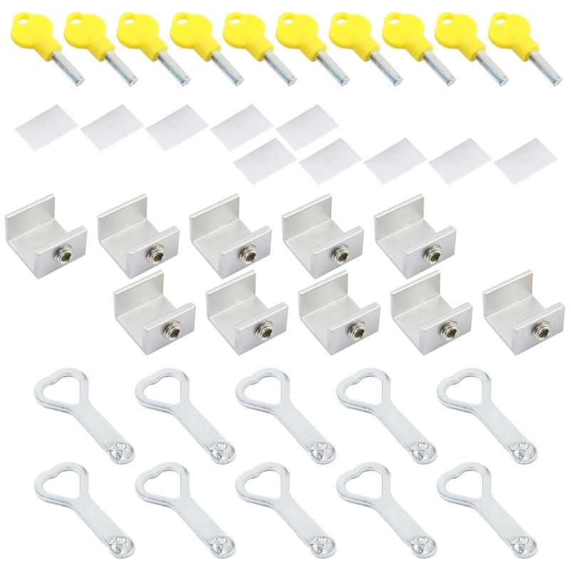 10Pcs Aluminum Alloy Window Stoppers Sliding Window Antitheft lock with Key Sliding Door Frame Restrictor Security Lock