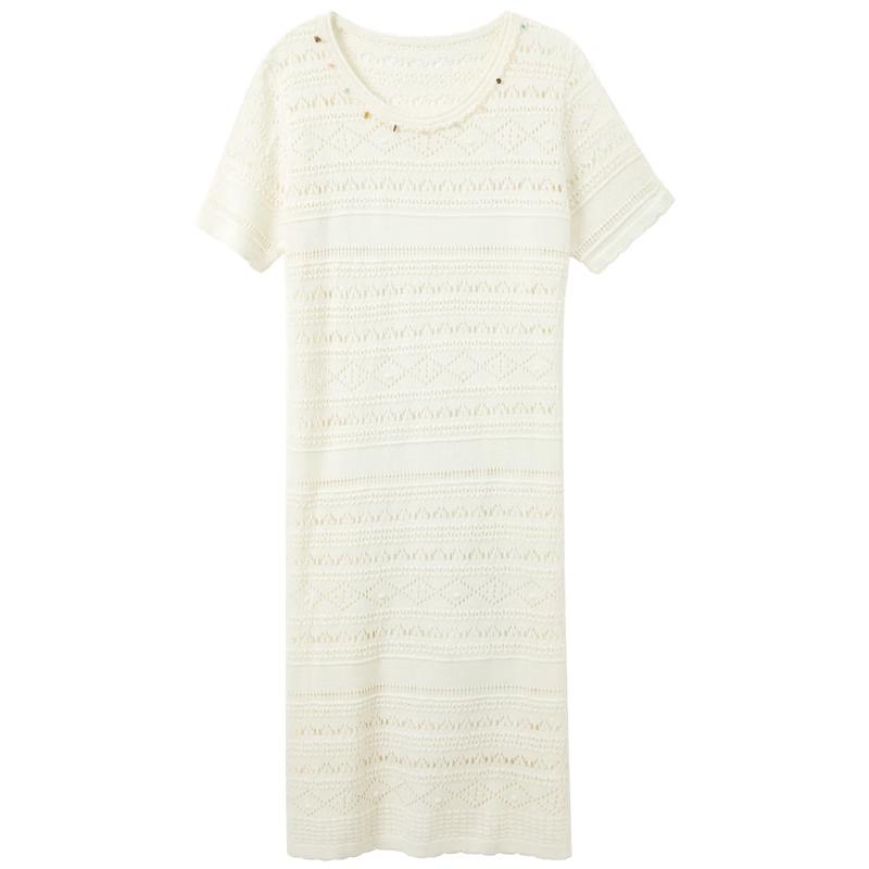 Sancai Hollow Knit Short Sleeve Midi Dress XL