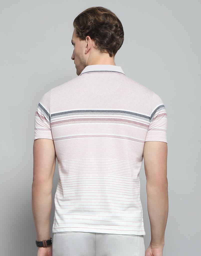MONTE CARLO Mens Striped Pink Collar Neck Half Sleeve T-Shirt