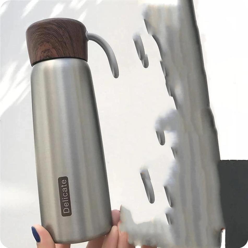 1 Pcs New 500ml Wooden Lid Stainless Steel Water Bottle Vacuum Flask Vacuum Sport Water Bottles For Outdoors Student