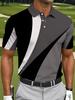 Men'S Short Sleeve Polo Shirt, Casual Lapel T-Shirt with Loose Curve Pattern, Print Outdoor Sports Short Sleeve Shirt In Black Gray White, Spring