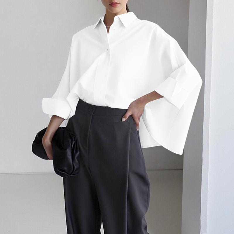 ZANZEA Damska luźna bluzka z długim rękawem i kołnierzykiem