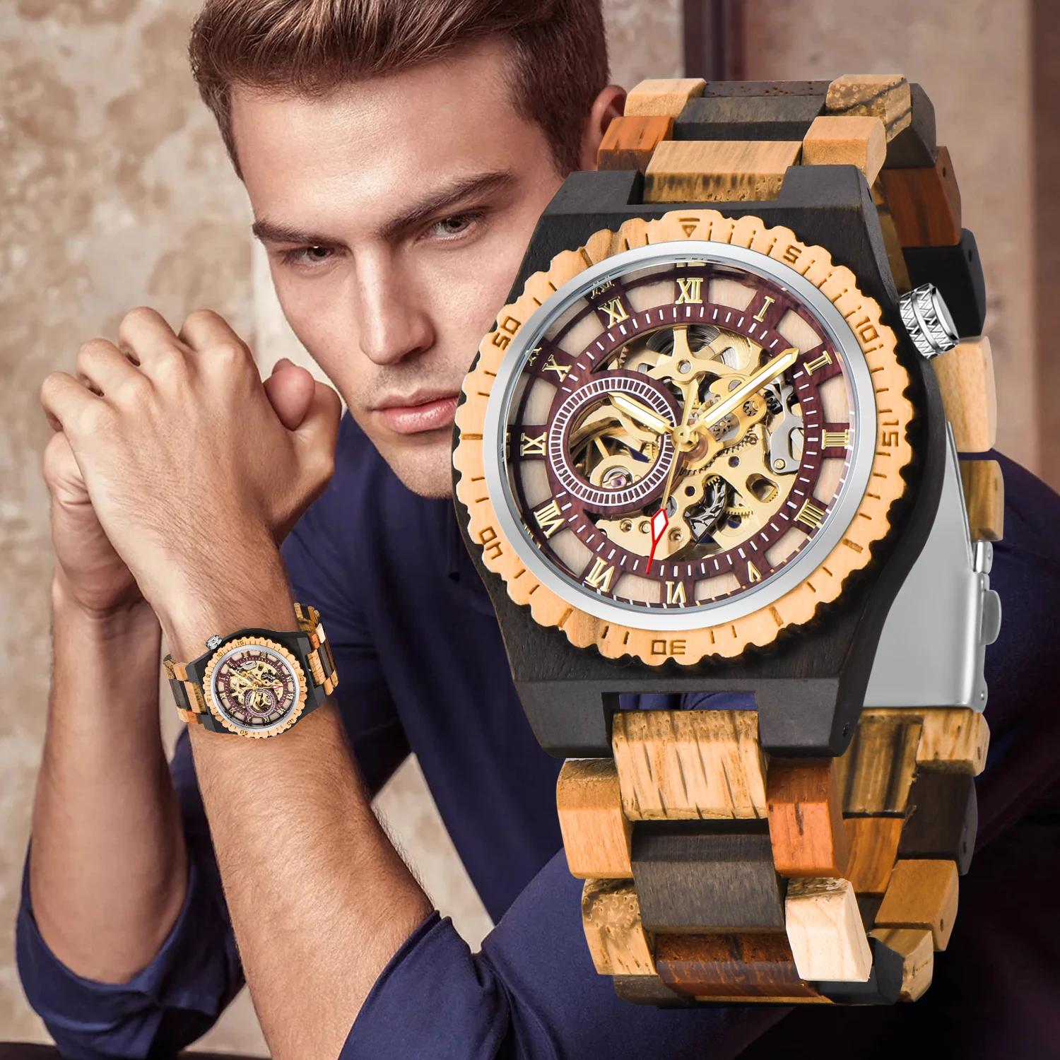 

Brown Color Blocked Roman Numerals Men s Automatic Mechanical Watch Casual Fashion Trend Accessories Men s Watch Reloj De Madera