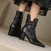 Fashion NEW Autumn Women Boots Pointed Toe Chunky Heel Boots Split Leather Shoes for Women Short Modern Boots Winter Belt Buckle Boots