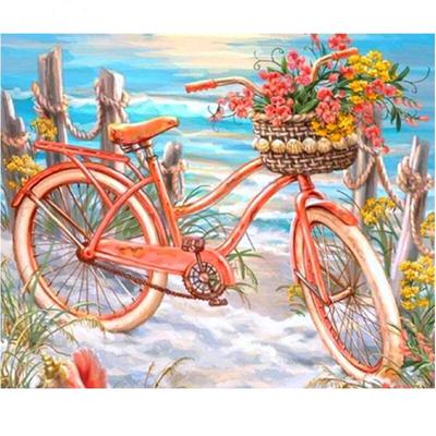 5D Diamant Schilderij Volledige Ronde Boor Fiets & Bloemen Borduurwerk