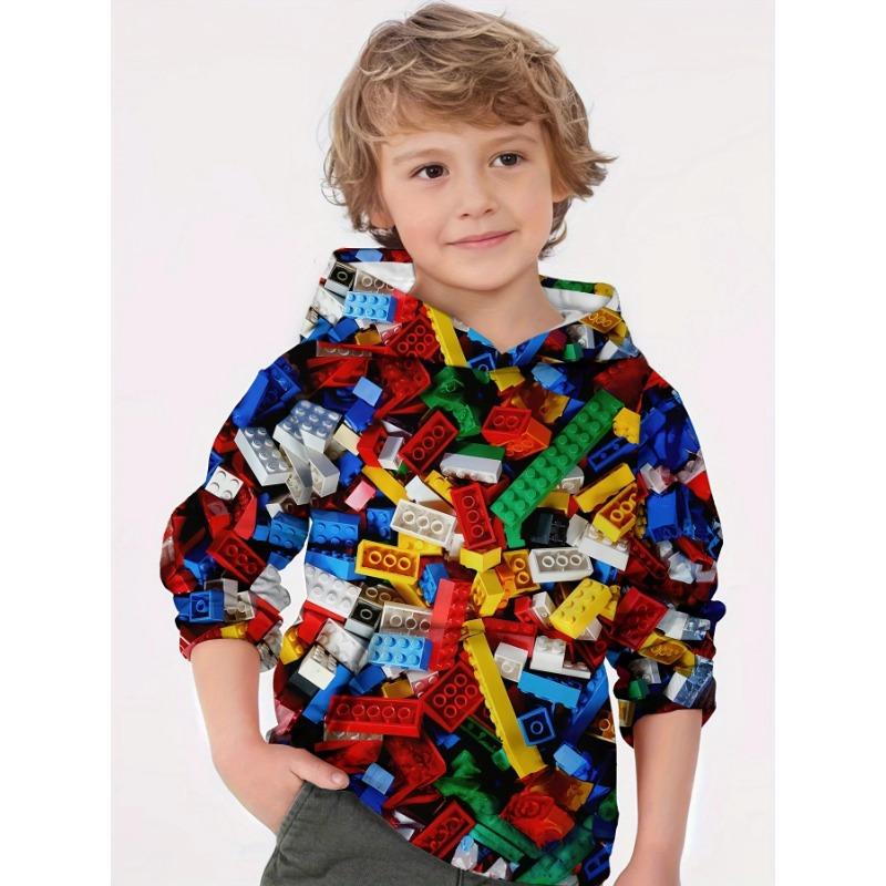 

Autumn 3D Building Block Printed Hoodies Fashionable Casual Sports Long Sleeved Children s Boy Hooded Sweatshirts 110
