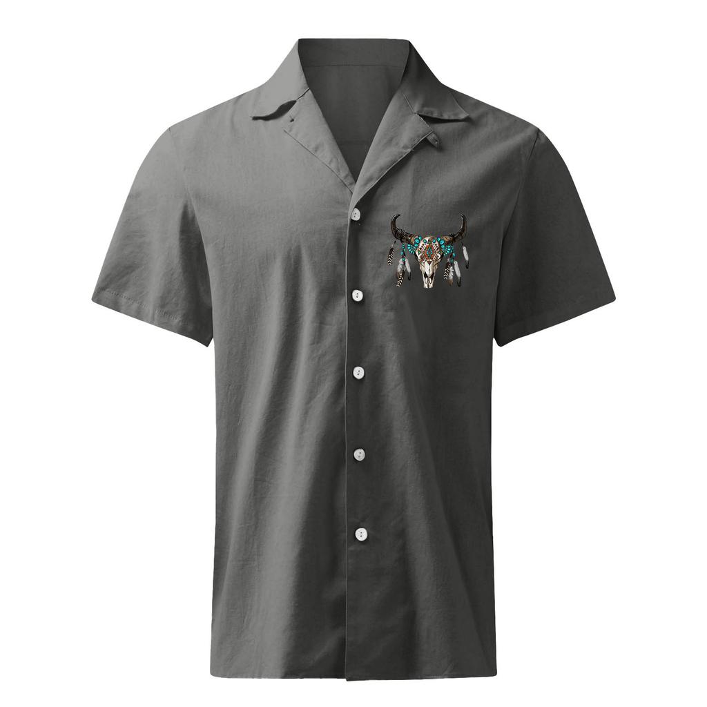 Bohemian Men's Casual Printed Short Sleeved Single Breasted Lapel Shirt