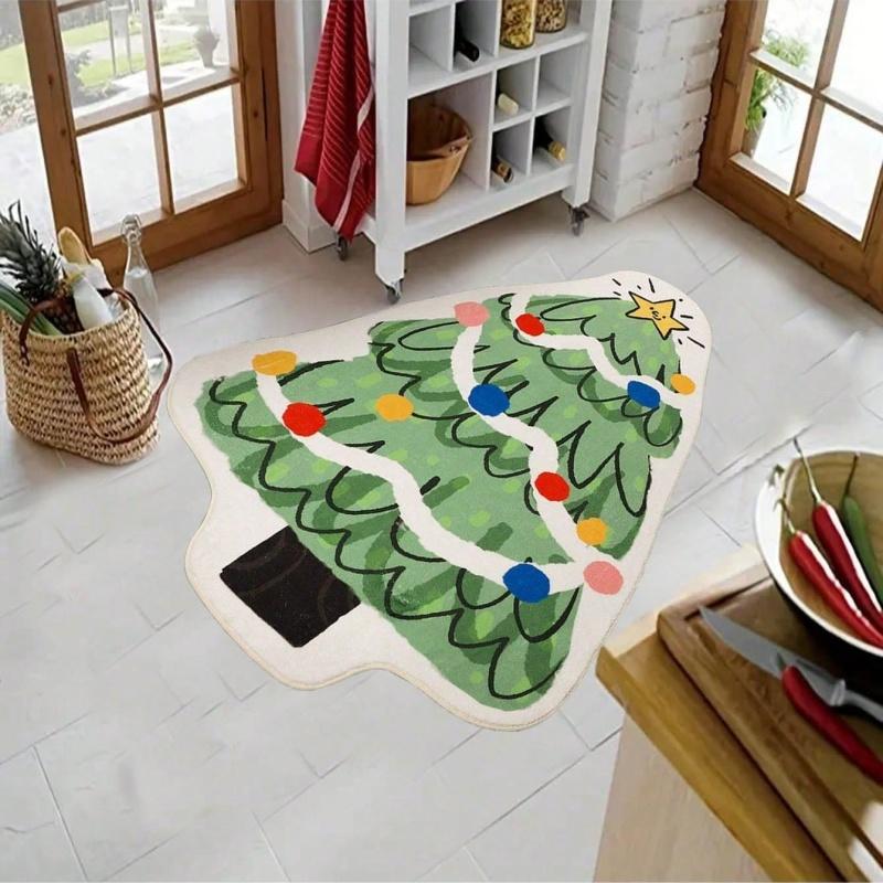 1pc Christmas Doormat, Christmas Tree Design, Non-Slip Anti-Dirt, For Christmas,  Decoration, Outdoor Garden Yard Decor