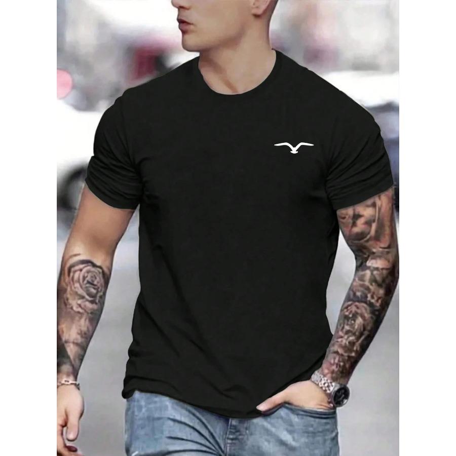 Men's 100% cotton summer loose and comfortable Bird Graphic printed slim fit casual sports round neck short sleeved T-shirt top