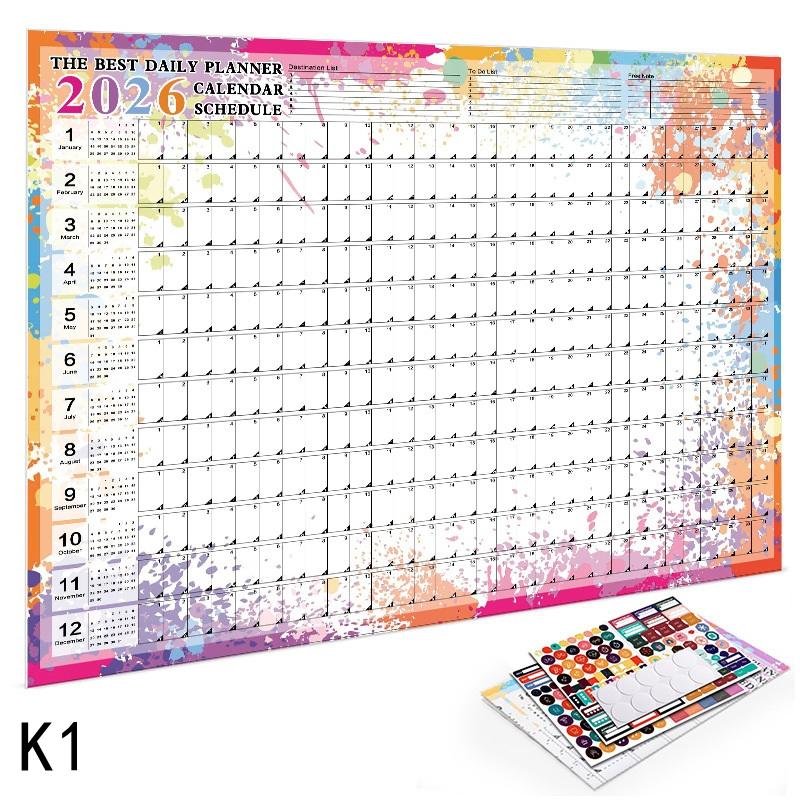 2026 Yearly Wall Calendar Poster With Stickers Large Planning Schedule Home Office Organization Time Management Tool Schedule