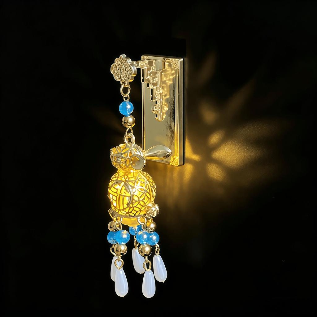 Ancient Style Luminous Lantern Refrigerator Magnet with Pavilion Tassel and Pearl Ornament