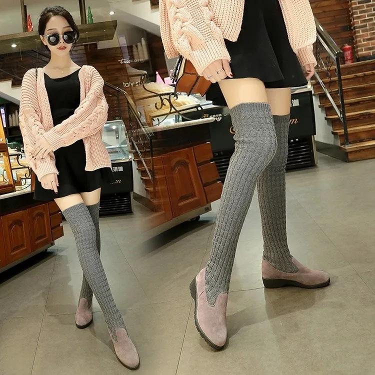 2025 Autumn and Winter New Fashion Knitted Wool High Socks Boots for Women Flat Over The Knee Long Elastic Skinny Boots