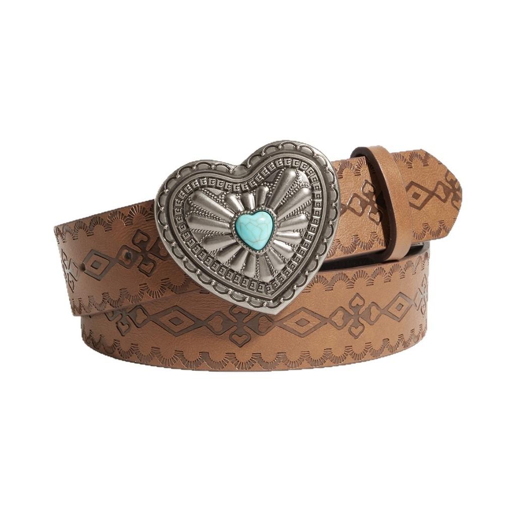 Heartshaped Metal Clip Designer Belt With Perforated Pattern For Casual Wear