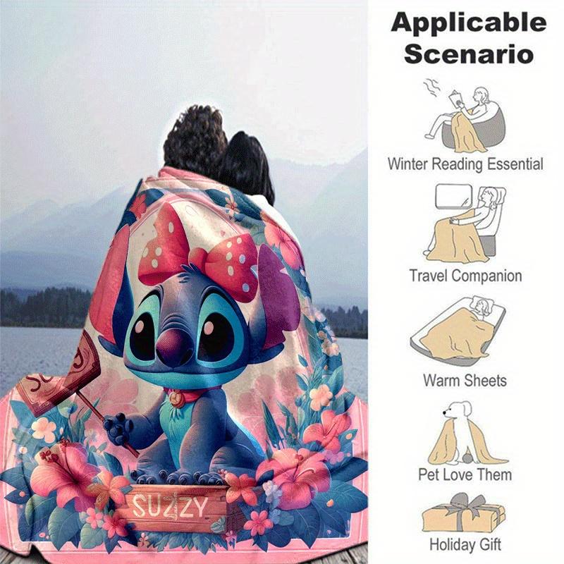 1pc Stitch Printing Blanket - Soft, All-Season Throw for Living Room, Bedroom,Personalized Gift with Adorable Cartoon Design