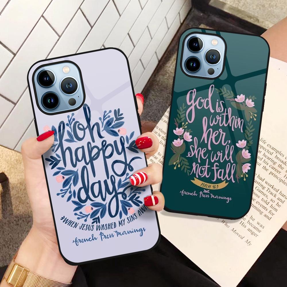 

Чехол для телефона для iphone 14 13 11 12 Pro Max Mini Xs Xr X 7 8 6s Plus Se 2022 Крышка из закаленного стекла Библейское письмо Кок Капа