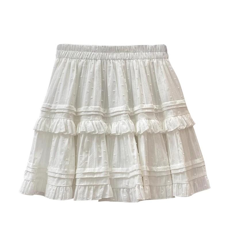 Summer 2025 Women's High-Waist White A-Line Puffy Skirt - Anti-Exposure, Hip-Wrapped Design