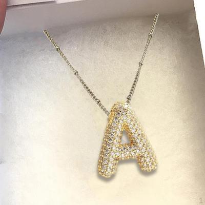 Collar con Colgante de Letras Burbuja Cumpleaños Moda Pedrería Para Ella Para Él Colgante Declaración Alfabeto