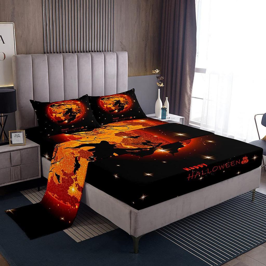 Halloween-Themed Pattern Mattress Four-Piece Bedding Set Bedroom Dormitory Bedding Decoration