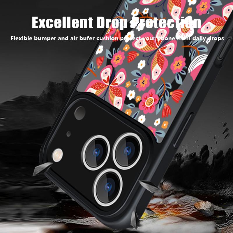 Creative Butterfly Flowers Pattern Case For iPhone 17 Pro Max Funda iPhone 16 15 14 13 Pro Max Rugged Bumper Magnetic For Magsafe Shockproof Cover