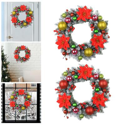 Decorative Artificial Christmas Wreath 40cm Floral Garland for Front Door Wall Indoor Outdoor Party Accent