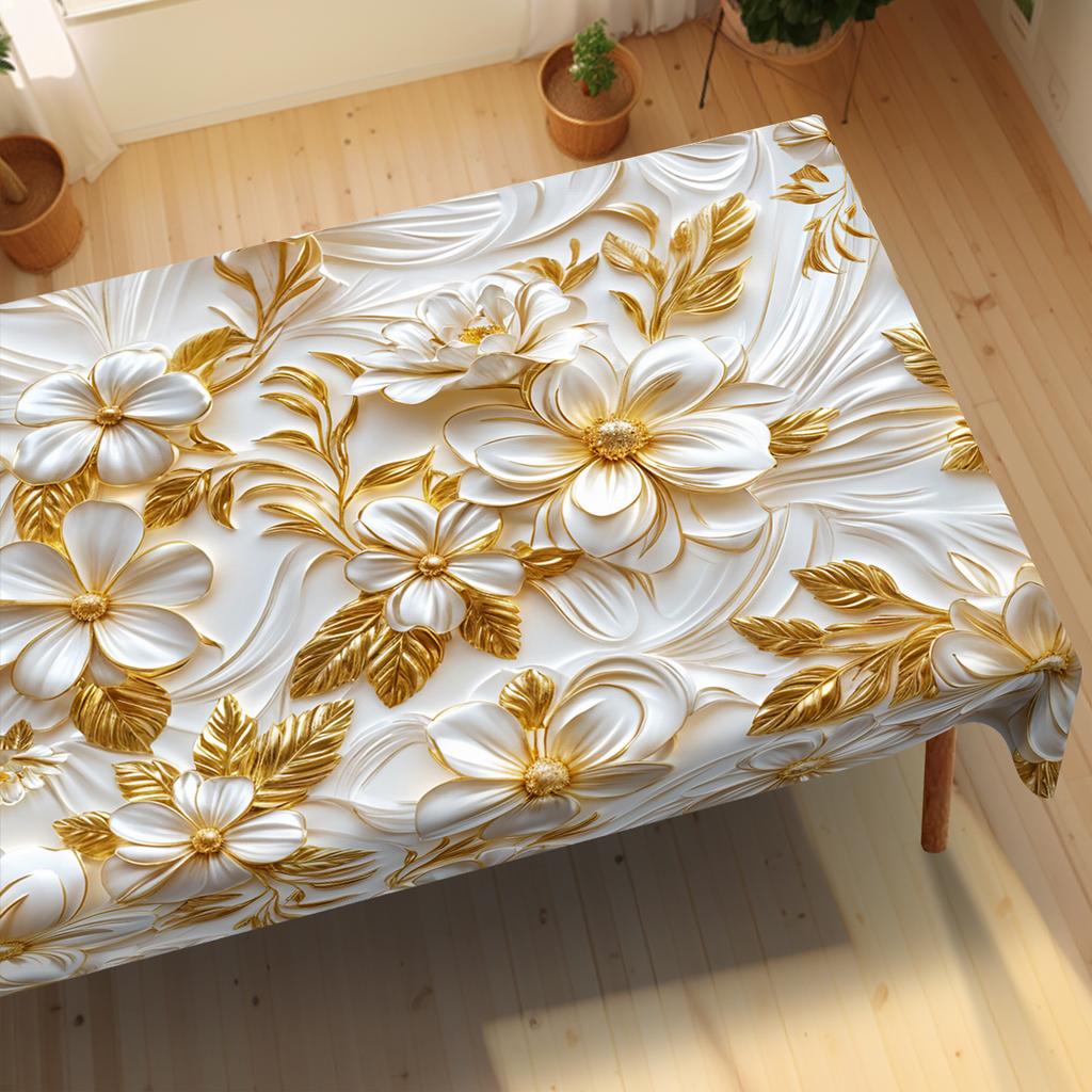 1 Piece Of Retro Floral Round And Rectangular Tablecloths, Available In Various Sizes, 3D Stereo Gold Floral Pattern Printing Design, Spring And Summe