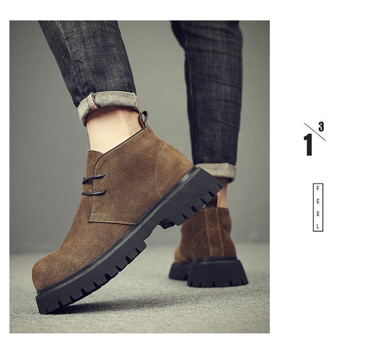 Chaussures Derby en daim pour hommes: Velours chaud, Semelle épaisse, Bottes décontractées légères à enfiler.