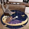 1pc Anime Design Round Carpet Office Chair Mat with Girl, Cat, Butterflies, Stars, Moon Festival Gift for Home Decor
