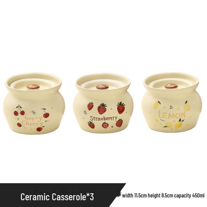 Ceramic Earthen Pot with Lid for Stews & Double Boiled Dishes - Single-Serve Steamed Egg Cup Included