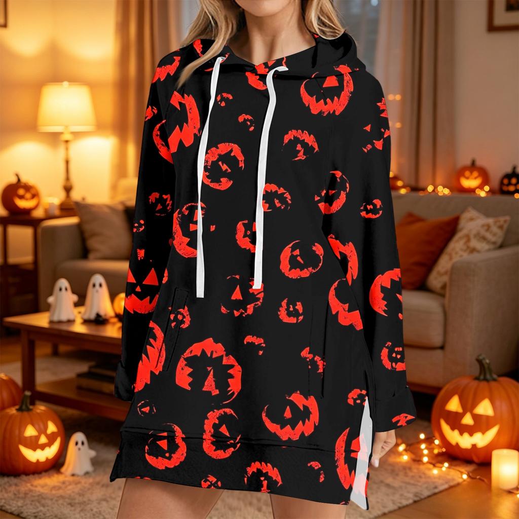Women's Fashion Casual Long Sleeve Hoodie with Halloween Print for Fall