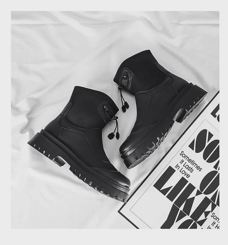 Men's Winter Fashion Waterproof Non-Slip High-Top Leather Boots with Thick Soles and Height Increase