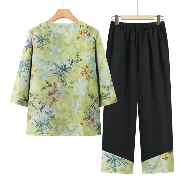 Women's Chinese Style Mid-Sleeve Summer Shirt Set