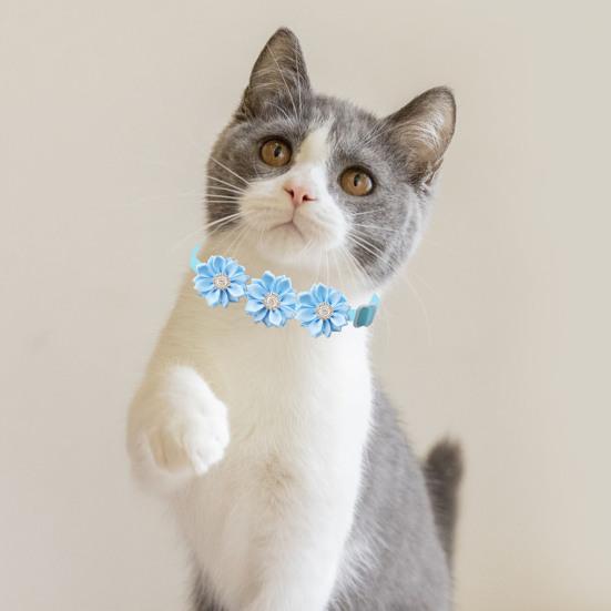 Haustierhalsband, verstellbar, weich, bequem, Haustier-Halsband, Blumen-Strass-Dekor, Katzen- und Hundehalsband, Heimtierbedarf